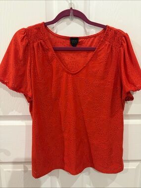 W5 Women’s Eyelet V-Neck Blouse Top Large L